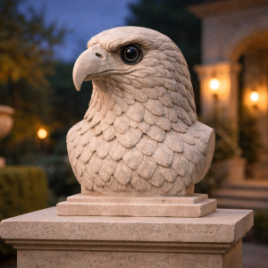 stone eagle guardian bust statue with integrated guardian optics and obsidian lens covers