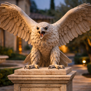 large stone eagle guardian statue with wings spread protecting luxury estate garden